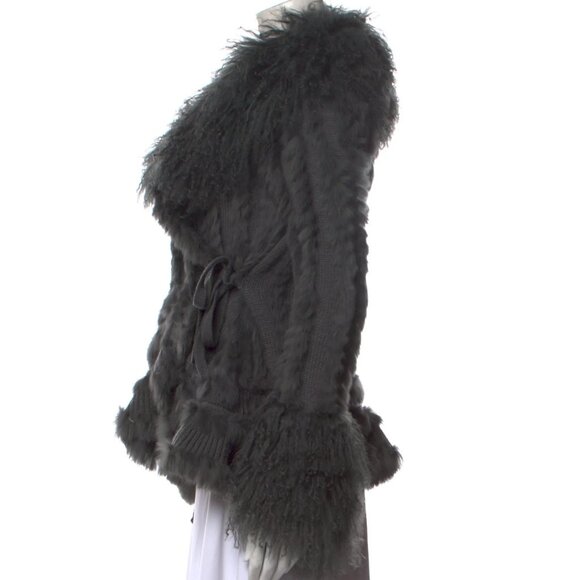 Dolce & Gabbana Grey Wool and Tibetan Lamb Fur Wrap Jacket 42 6 - Picture 3 of 8